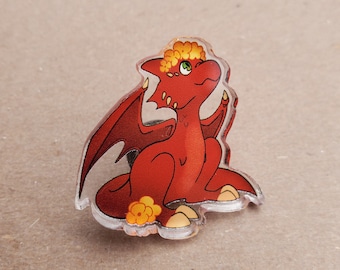 Baby Dragon Acrylic Pin- Fantasy- Red Dragon- 1.25' Plastic Pin