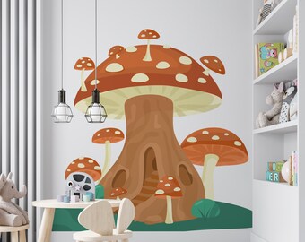 Mushroom Tree Fabric Wall Decal, Woodland Nursery Decor