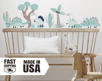 Dino Family Nursery Wall Decal, Trees, Cactus, Playroom Decor