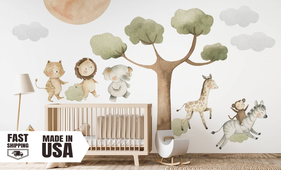 Watercolor Safari Animals Fabric Wall Decal, Nursery Decor - Etsy