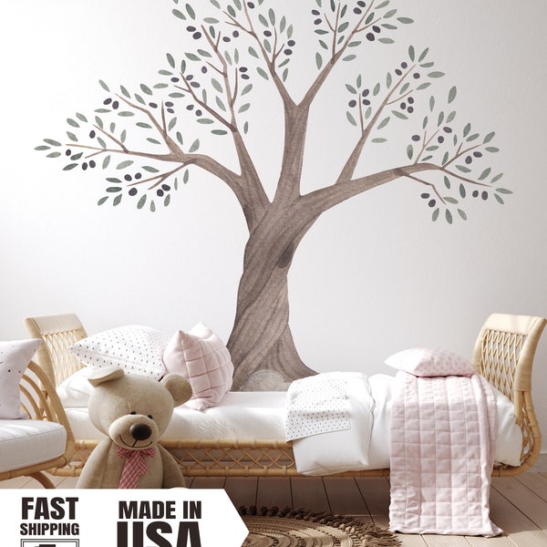 Watercolor Olive Tree Fabric Wall Decal, Old Tree, Decal for Game room, nursery, family room