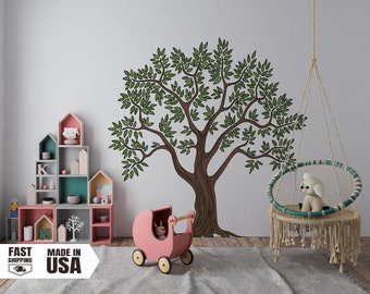 Large Tree Colorful Fabric Decal, Watercolor Tree Fabric Wall Decal, Nursery Tree Wall Mural, Removable Wall Art