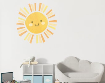 Watercolor Sun Fabric Wall Decal, Watercolor Vinyl Decal Nursery Customizable Wall Decal