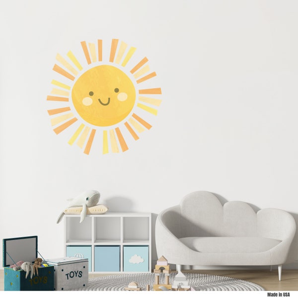 Watercolor Sun Fabric Wall Decal, Watercolor Vinyl Decal Nursery Customizable Wall Decal