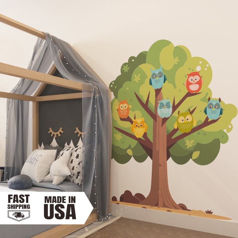 Cartoon Style Tree with Owls Set image 2