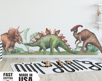 Watercolor Dinosaurs Wall Decal, Triceratops, Stegosaurus, Parasaurolophus
