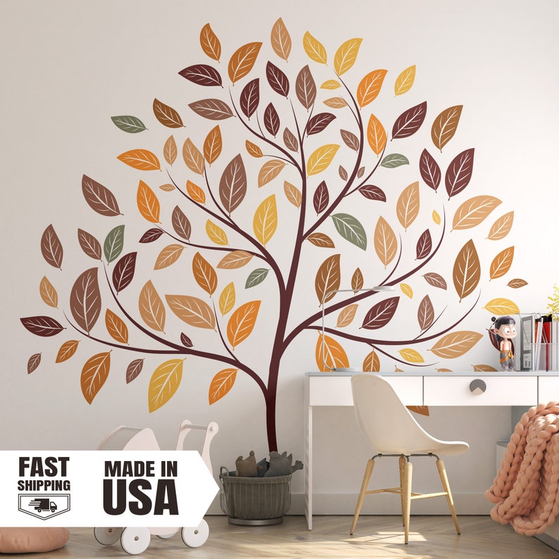 Pastel Autumn Tree Wall Decal Set, Fabric Watercolor Decals - Etsy