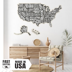 USA Typography Map Set, USA Map Wall Decal, Home Decor Art Cool Wall Decals, Watercolor USA Map Fabric Wall Decal