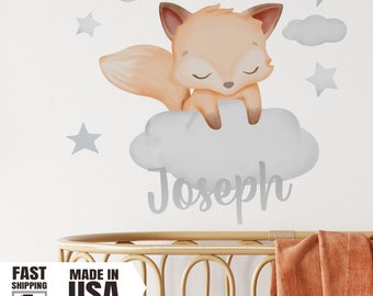 Watercolor Little Fox Friend Kids Watercolor Fabric Wall Decal Set