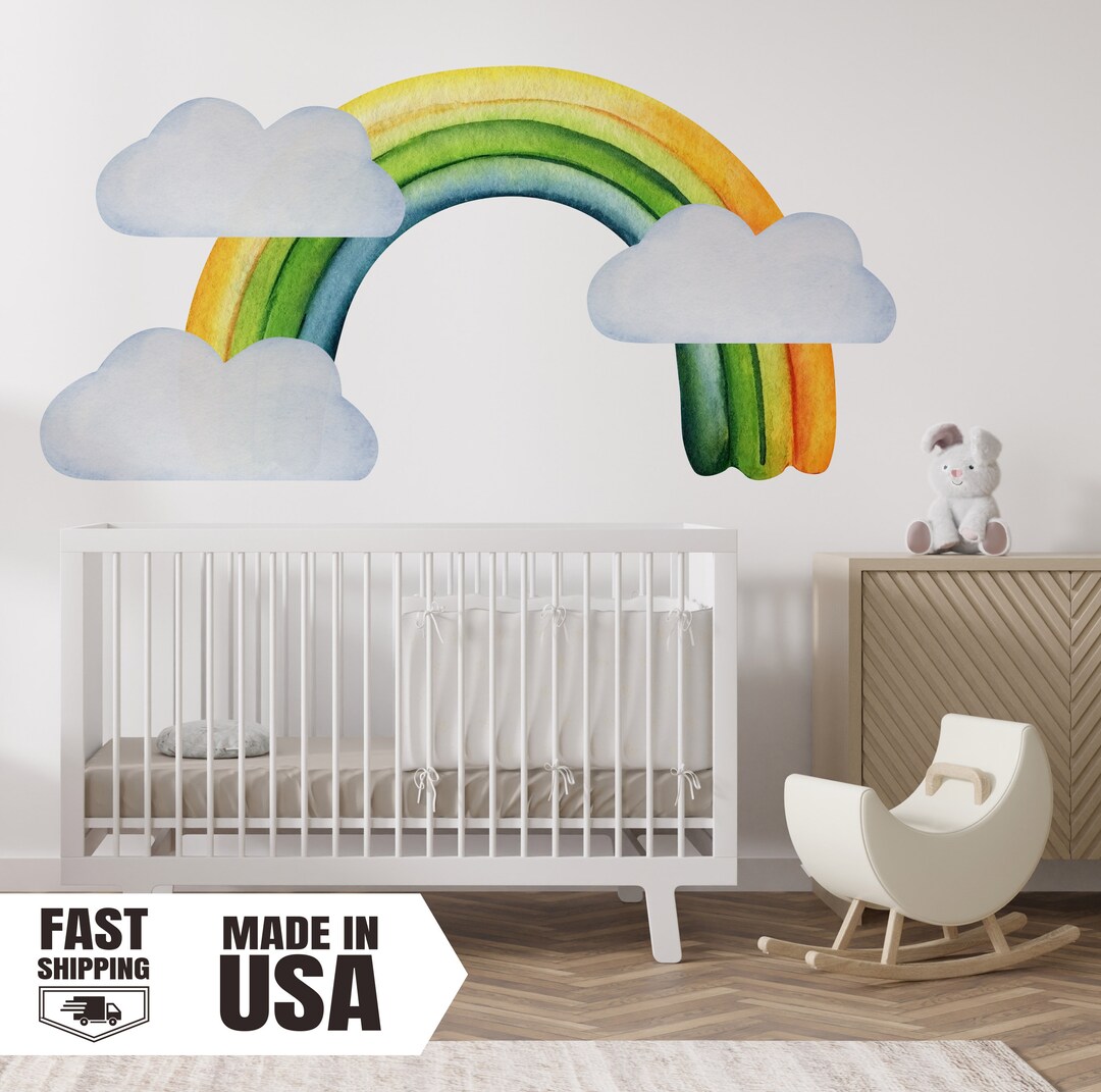 Watercolor Rainbow Fabric Wall Decal With Clouds - Etsy