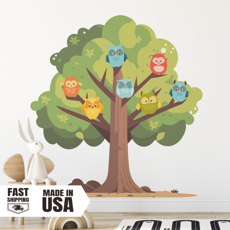 Cartoon Style Tree with Owls Set image 3