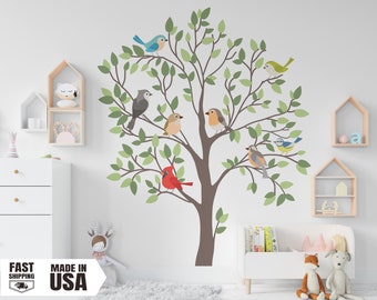 Fabric Tree Wall Decal Kit, Nursery Decor with Birds