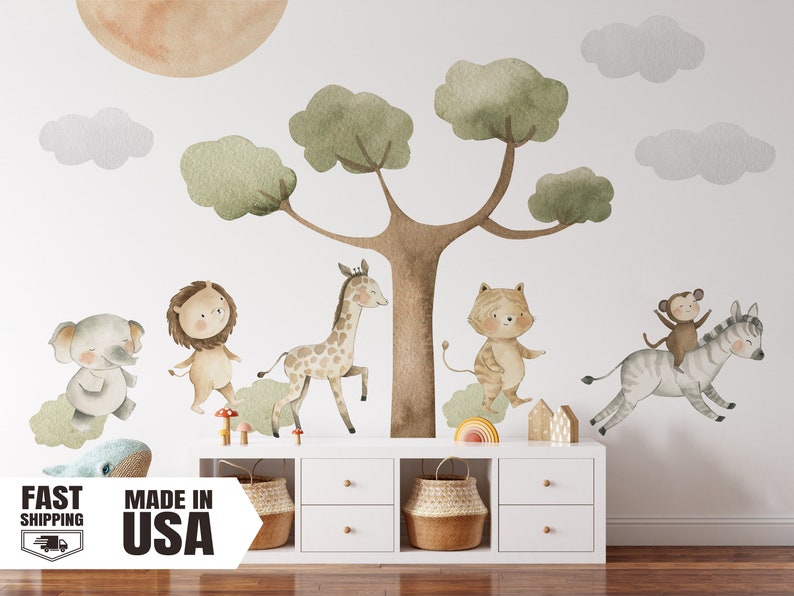 Watercolor Safari Animals Fabric Wall Decal, Nursery Decor - Etsy
