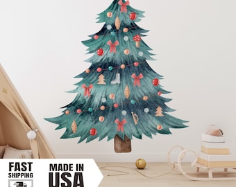 Watercolor Christmas Tree Fabric Wall Decal Set