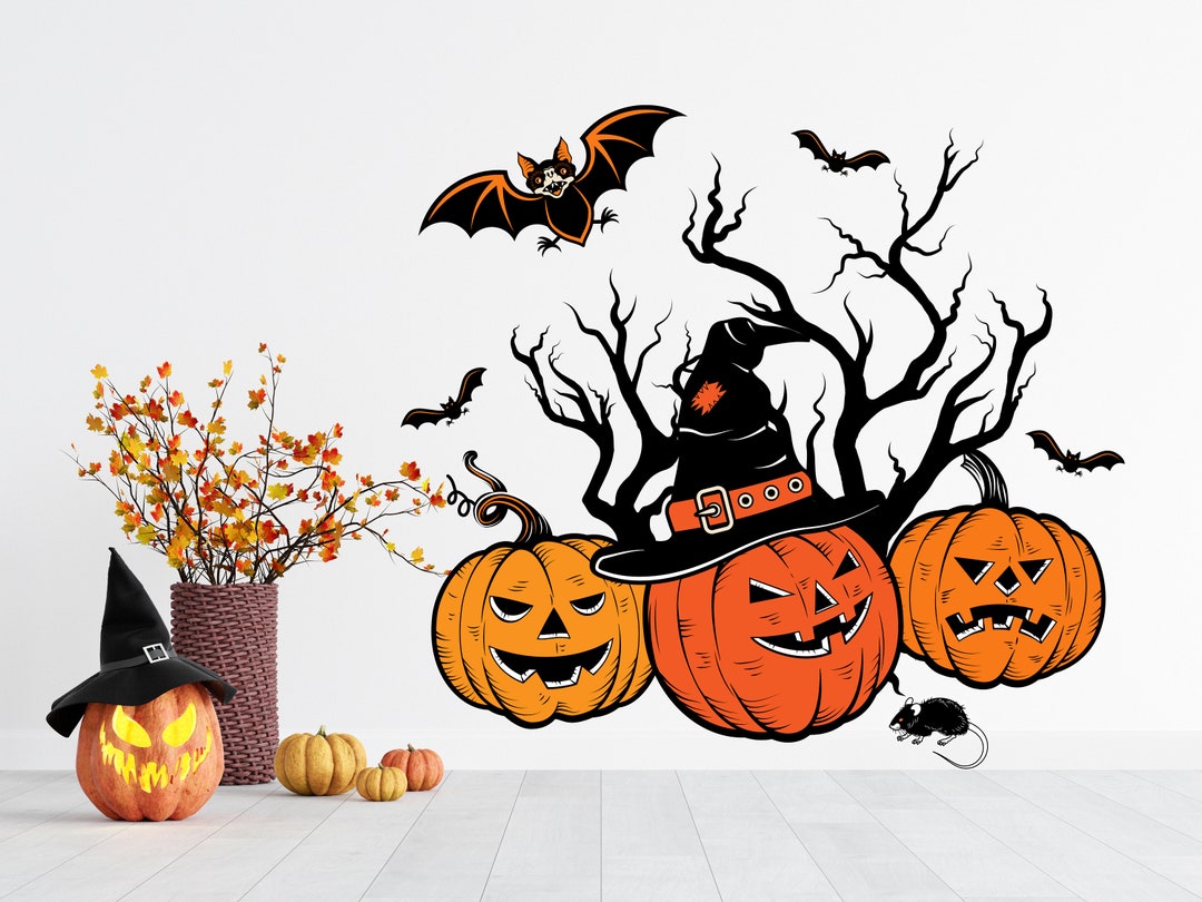 Halloween Pumpkins Decal, Vinyl Outdoor Indoor Decal, Jack O'lantern