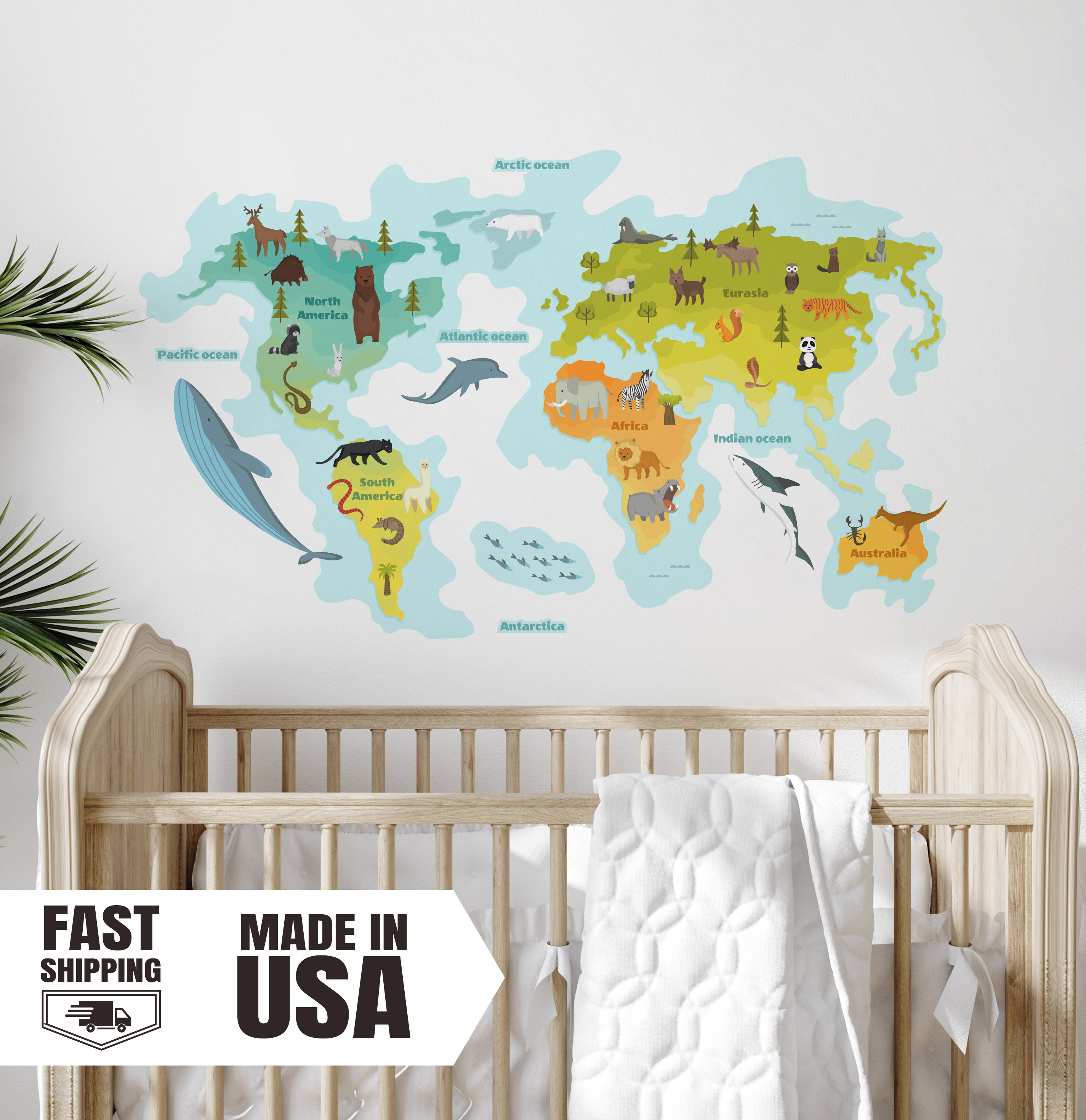 Kids Animal World Map, Educational Wall Decal Set - Etsy