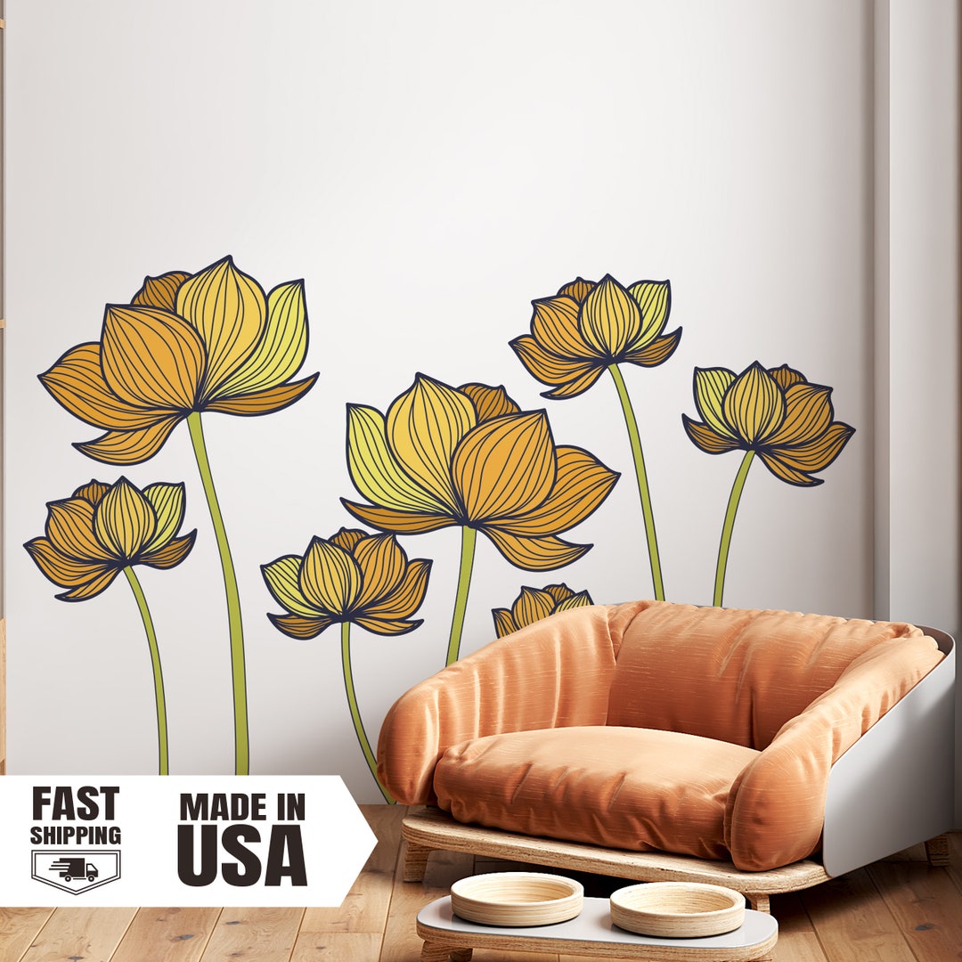 Lotus Wall Decal Set – Floral Vinyl Wall Art - Etsy