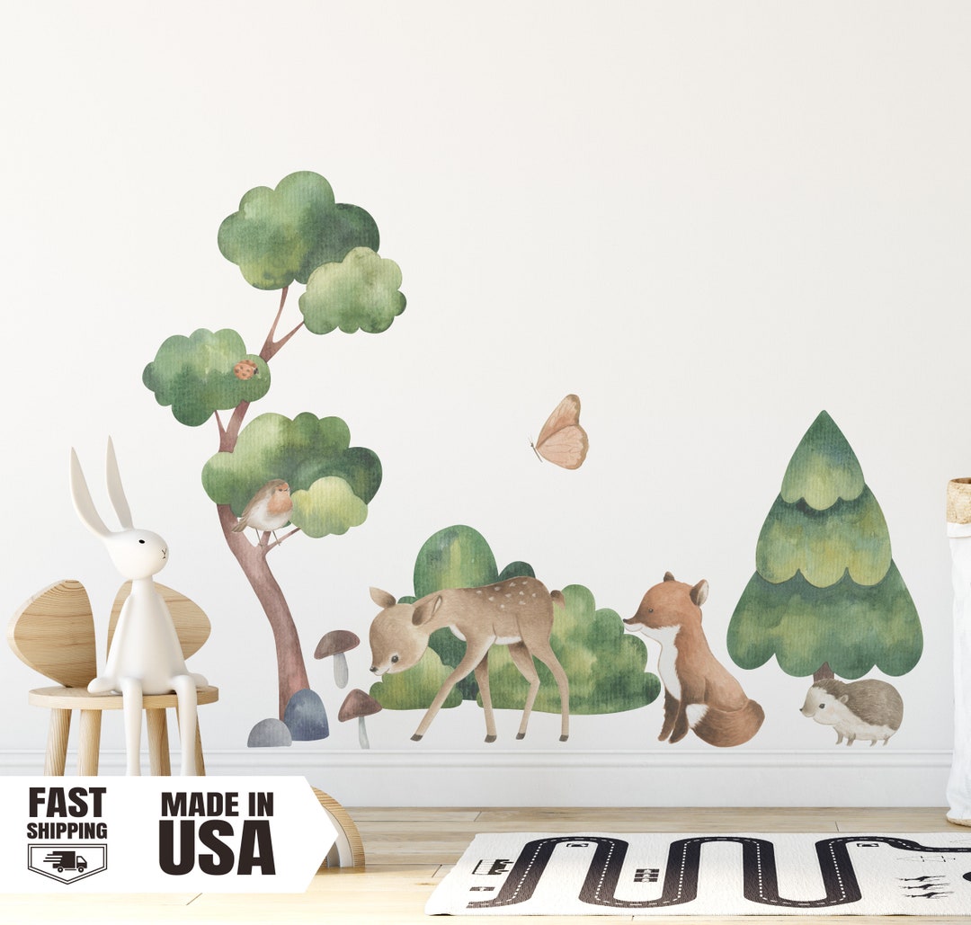 Watercolor Forest Animals Fabric Wall Decal, Nursery Decor - Etsy