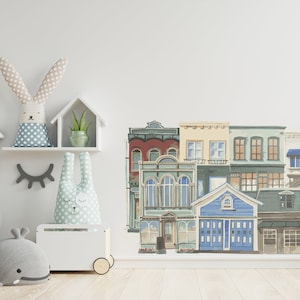 Watercolor Village Fabric Wall Decal, Nursery Wall Art