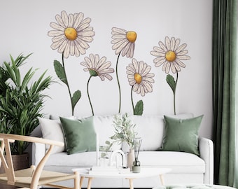 Watercolor Daisy Wall Decal – Boho Floral Fabric Wall Stickers