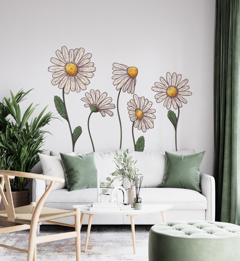 Watercolor Daisy Wall Decal – Boho Floral Fabric Wall Stickers - Etsy