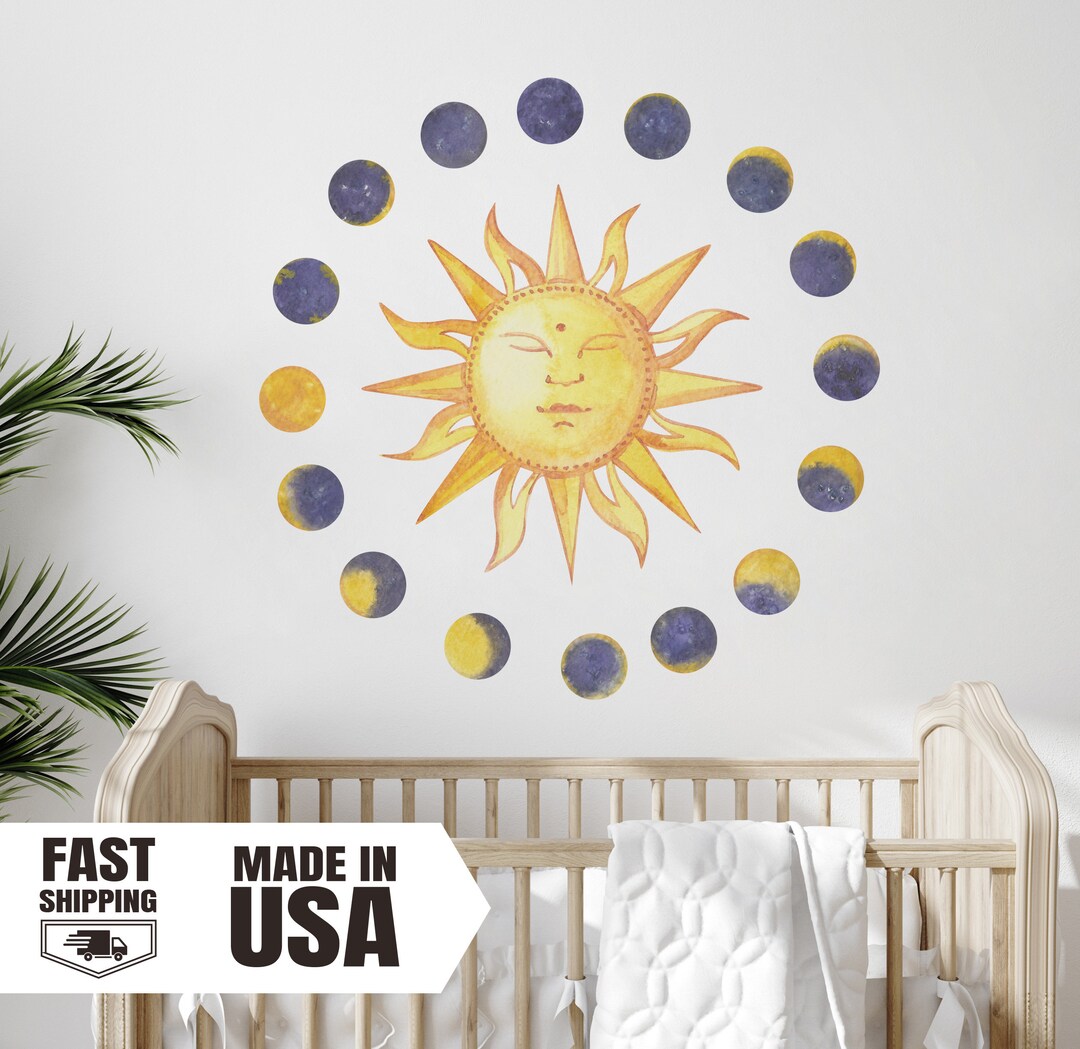 Watercolor Moon Phases Wall Decal, Sun Nursery Decor - Etsy