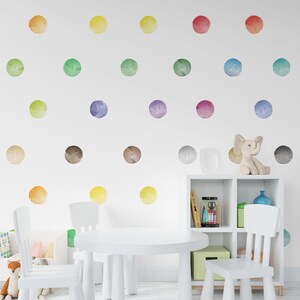 Small Rainbow Watercolor Dots, Fabric Wall Decal, Nursery Wall Decal, Wall Art