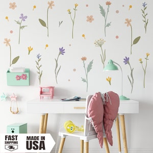Wild Flowers - Fabric Wall Decal, Watercolor Floral Mural