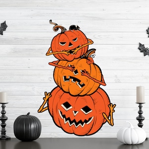 Fall Halloween Pumpkin Decal, Jack O&#39;Lantern, Halloween Vinyl Wall Window Decal Sticker, Halloween Decal, Full Color Vinyl Decal, Halloween