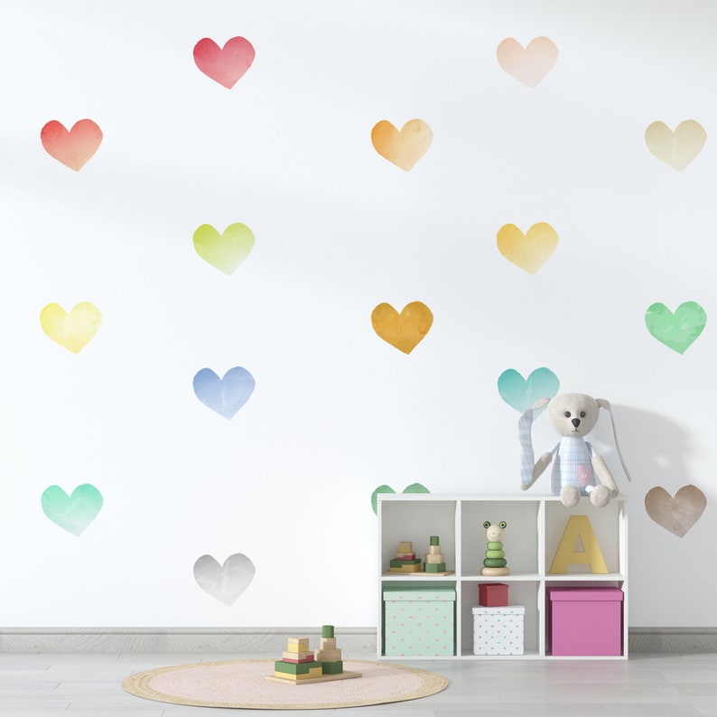 Rainbow Watercolor Hearts Fabric Wall Decal, Nursery Decor - Etsy