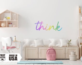 Think Watercolor Fabric Wall Decal, Colorful Vinyl
