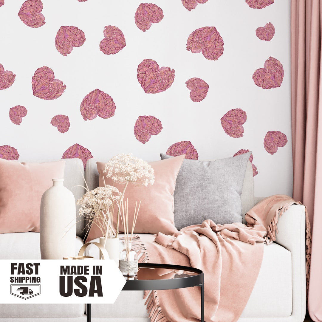 Floral Heart Doodles Wall Decal Set, Playful Home Decor - Etsy