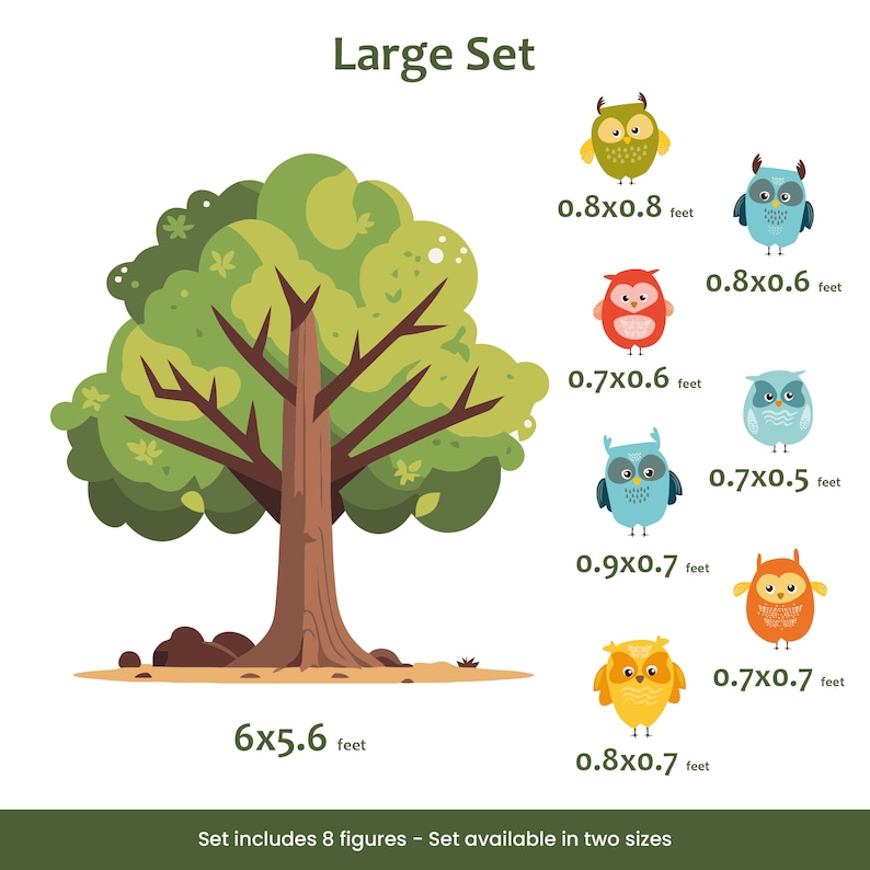 Cartoon Style Tree with Owls Set image 5