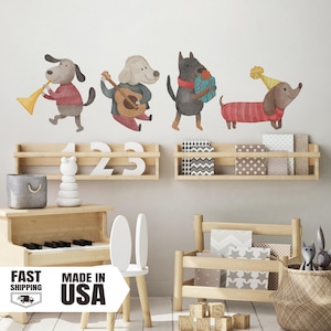 Watercolor Cute Dogs Having a Party  Wall Decal Watercolor Fabric Wall Decal