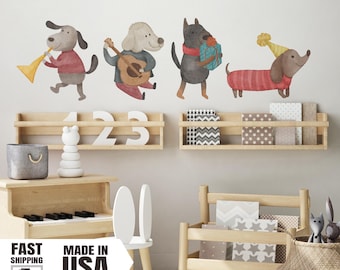 Watercolor Dogs Party Wall Decal, Playful Nursery Decor