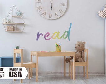 Watercolor "Read" Fabric Wall Decal, Colorful Vinyl Decor