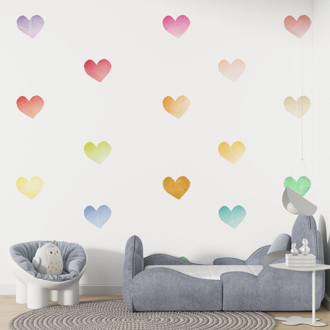 Rainbow Watercolor Hearts Fabric Wall Decal, Nursery Decor - Etsy