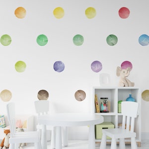 Large Rainbow Watercolor Dots, Fabric Wall Decal, Nursery Wall Decal, Wall Art