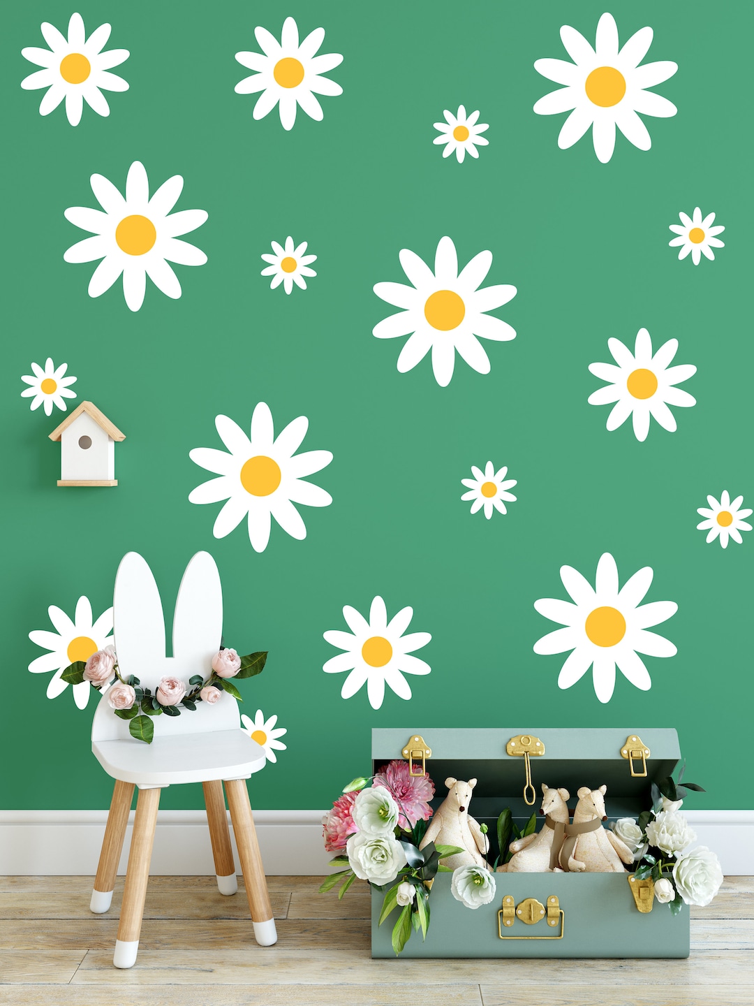 Daisy Wall Decal, Nursery Decor, Fabric Wall Sticker (set of 21) - Etsy
