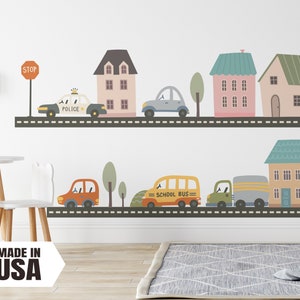 Town Fabric Wall Decal with Cars, Nursery Town Wall Decal