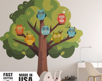 Cartoon Style Tree with Owls Set