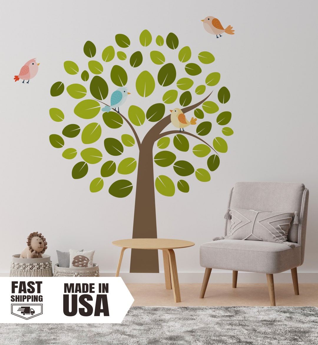 Large Tree Fabric Wall Decal With Birds, Nursery Wall Mural - Etsy