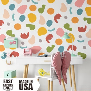 Abstract Shape Fabric Wall Decal, Colored Pattern Rainbow Colorful Line Doodle Mural