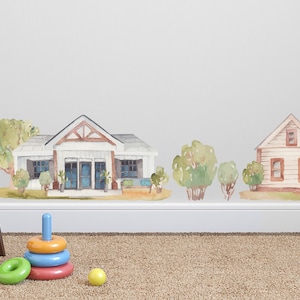 Watercolor Houses Set Fabric Wall Decal, Vinyl Wall Decal  Nursery Wall Art