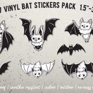 Waterproof Bats Vinyl Stickers, 7 Pcs, Goth Witch Stickers, Halloween, Occult, Spooky, Laptop Sticker, Nocturnal, Cute, Sky Puppies