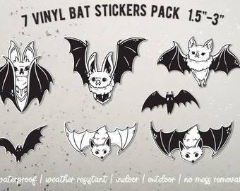 Waterproof Bat Vinyl Stickers, Goth Halloween Decals (7 Pcs)