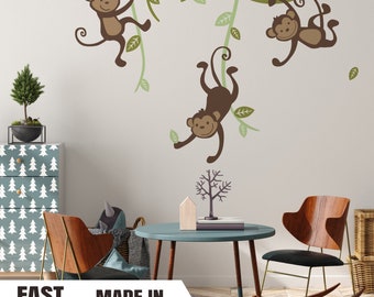 Moving Baby Monkey Set Fabric Wall Decal