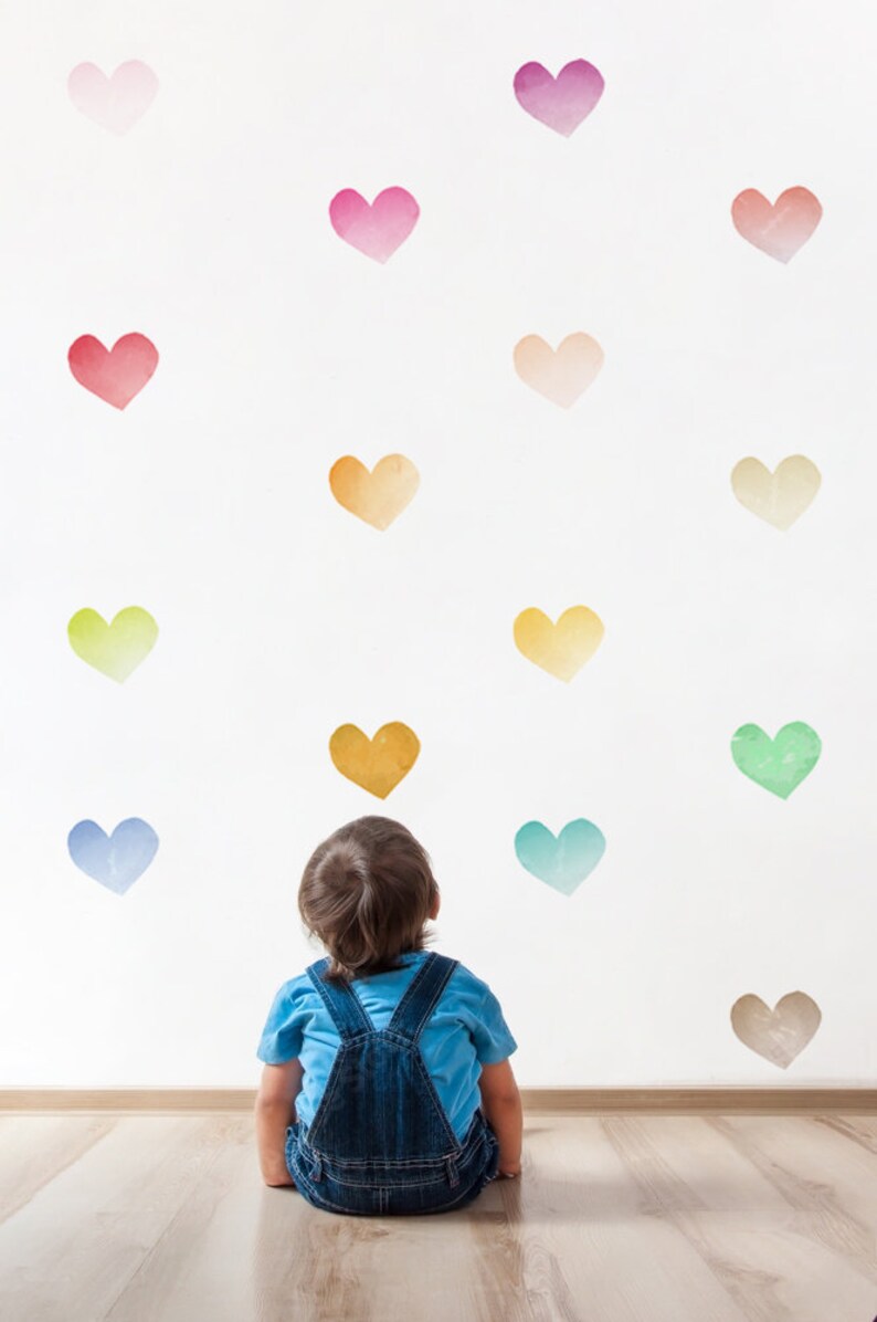 Rainbow Watercolor Hearts Fabric Wall Decal, Nursery Decor - Etsy