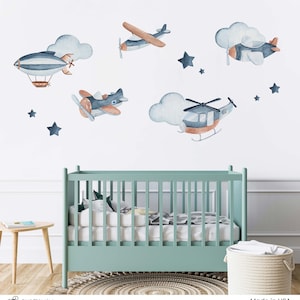 Planes Fabric Wall Decal, Helicopter  Vinyl Wall Decal, Nursery Aircrafts Wall Decal
