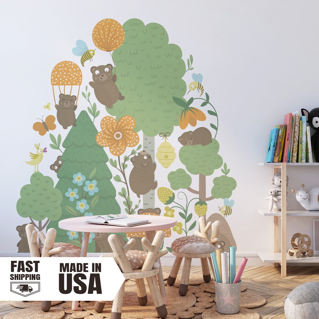 Woodland Animals With Forest Set Wall Decal, Fabric Wall Decal ...